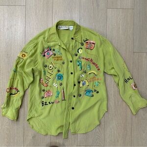 90’s Funky Silk Embroidered Blouse